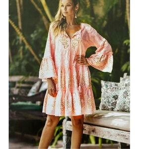 Miss June Paris Pink Embroidered Bohemian Mini Dress Size M